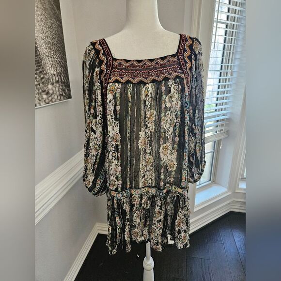 NWOT Free People Dance Magic Tunic Dress in black Size M chiffon embroidered - Picture 8 of 14